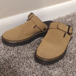 Dr. Martens Tan Suede Slip-On Mule with Adjustable Strap